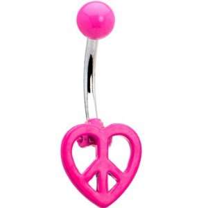  Pink Neon Peace Sign Heart Belly Ring Jewelry
