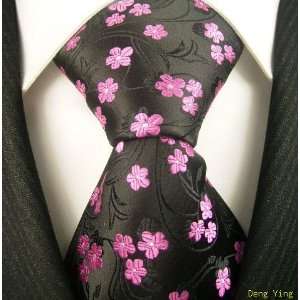  *NEW* DENG YING: black w/ pink floral JACQUARD WOVEN Mens 