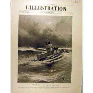  1916 Sub Marine Storm Sea Croisiere Ww1 War Print