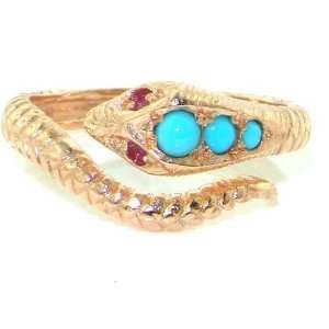  Yellow or Rose Gold) Snake Ring set with Turquoise & Ruby with Snake 