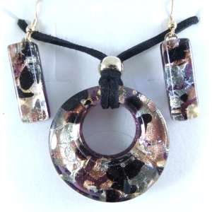   Black Gold Murano Glass Necklace and Earrings Jewelry Set Jewelry