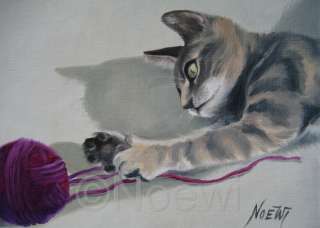PURPLE JOY original oil painting by NOEWI animal cat kitty  