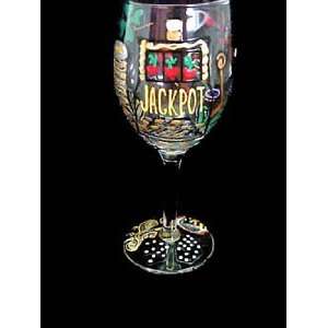 Casino Magic Slots Design   Hand Painted   Wine Glass   8 oz.:  