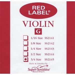  Super Sensitive Red Label 2145 Violin G String, 3/4 