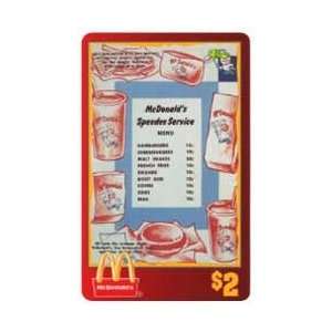 com Collectible Phone Card $2. McDonalds 1996 Speedee Service Menu 