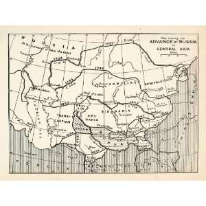  1904 Lithograph Map Russia Asia Caspian Sea China India 