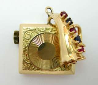 14k Solid Gold Charm Pendant Working Phonograph Gramaphone Music Box 