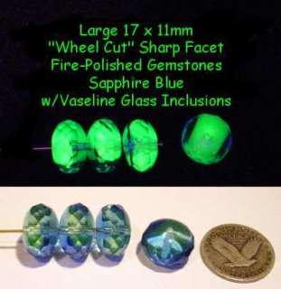 VASELINE URANIUM GLASS BEADS 17 x 11mm Faceted Fire Polished Rondelles 