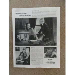 Royal Typewriter ,Vintage 40s full page print ad (secretary and boss 