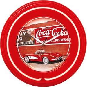 Corvette In Old Time Coca Cola Coke Red Neon Wall Clock  