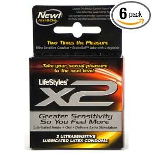   X2 Ultra Sensitive Lubricated Latex Condoms 3 Ct (Pack of 6) 18 Total