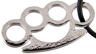 Chrome Plated Pewter Brass Knuckles Pendant / Necklace  