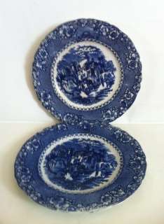 Set Of 2 Antique Alhambra England Blue Willow Plates  