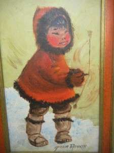 Rare Vintage Original Gloria Rankin Eskimo Inuit Children Oil 