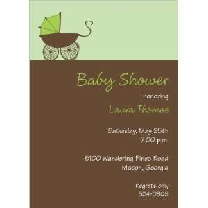    Green And Brown Pram Baby Shower Invitations: Everything Else
