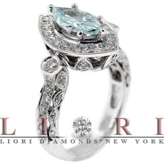   BLUE MARQUIS DIAMOND ENGAGEMENT RING 18K VINTAGE STYLE   FD 166  