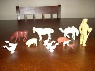 vintage davey crockett 12 plastic farm animals horses cow pig sheep 