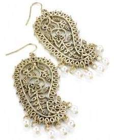 New Antique Gold Filigree Pearl Paisley Flower Earrings  