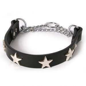    Leather Dog Training Collar with Stars M BLACK: Pet Supplies