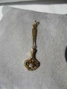 Lovely Victorian Edwardian 14K Gold Diamond Lavaliere Pendant Antique 