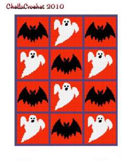 Halloween Bats Ghosts Afghan Crochet Pattern Graph  