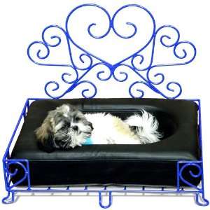   Pets Princess Bed with Blue Frame and Black Vegan Leather Bed: Pet