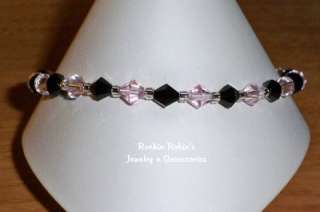 Pink Diamond and Jet Black Stretch Ankle Bracelet   10  