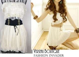 NEW Chiffon & Lace Strapless White Mini Dress w Belt XS  