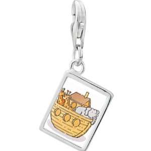   925 Sterling Silver Noahs Ark And Animals Photo Rectangle Frame Charm