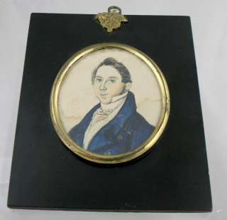Old 1825 American or English Primitive Drawing Portrait Miniature 
