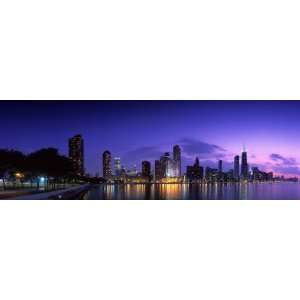  Night Skyline Chicago Il, USA by Panoramic Images, 36x12 
