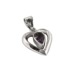   Purple Heart Teardrop Pendant Sterling Silver Artisan Made Fair Trade