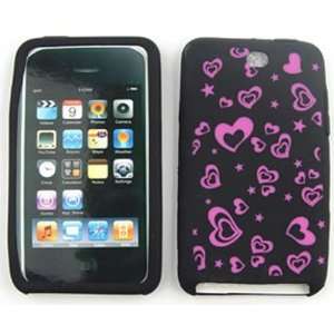 Apple iTouch 3 Deluxe Design Skin,Purple Hearts on Black Silicone/Gel 