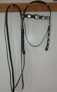   BRIDLE SET Black Leather Saddle Tack 6 Reins Headstall SILVER  