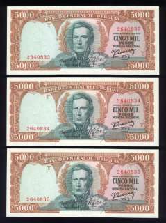 1967 (Lot of 3) Uruguay (5000 Pesos) CH/UNC  
