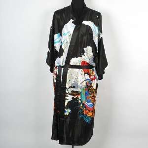 Shanghai Tone® Geisha Kimono Bath Robe Night Gown Knee Length Black 
