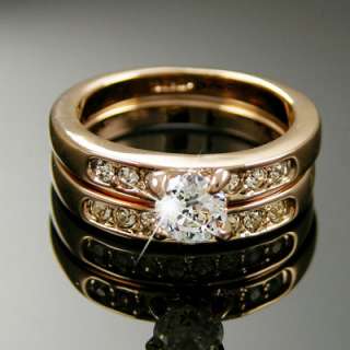 Yellow Gold gp lab Diamond Engagement Wedding Anniversary Ring Set Sz 
