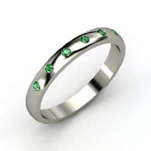  Six Stone Button Band, 14K White Gold Ring with Emerald 