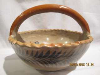 Vintage Mexican Tonala Burnished Pottery Bowl Basket Folk Art Large 10 