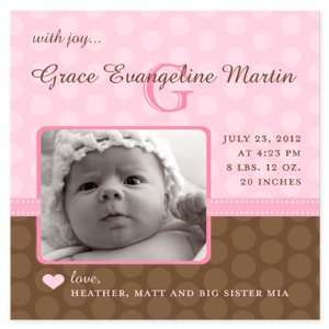  Grace Evangeline Take Note Baby Birth Announcement Baby
