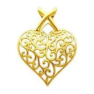  14K Gold Filigree Heart Charm: Jewelry