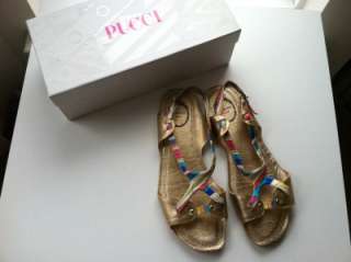 UIB EMILIO PUCCI GOLD AND SATIN PUCCI PATTERNED SANDAL SOFT AND 