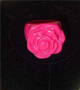 Vintage Pink Flower Carved rose lucite plastic cocktail large ring 