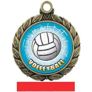 Custom Volleyball HD Insert Medal M 8501 GOLD/RED RIBBON 2.75  