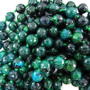   faceted blue green azurite round beads 7.5 strand