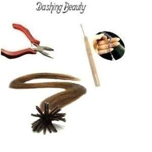   Medium Brown I Tip Straight Human Hair, Plier and Pulling Micro Needle