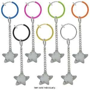 Rhodium Plated Non Piercing Dangling Star Spring Hoop Belly Clip   BC 