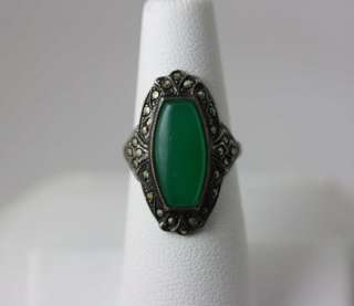 Vintage Art Deco STERLING SILVER Chryophase Marcasite Ring  