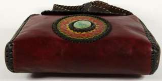 Handmade Cloe Artesanal Red Brown Leather Dyed Natural Stone Sun 