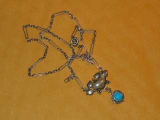  Vintage Art Nouveau Hand Made Sterling~Pearl~Turquoise Lavalier  